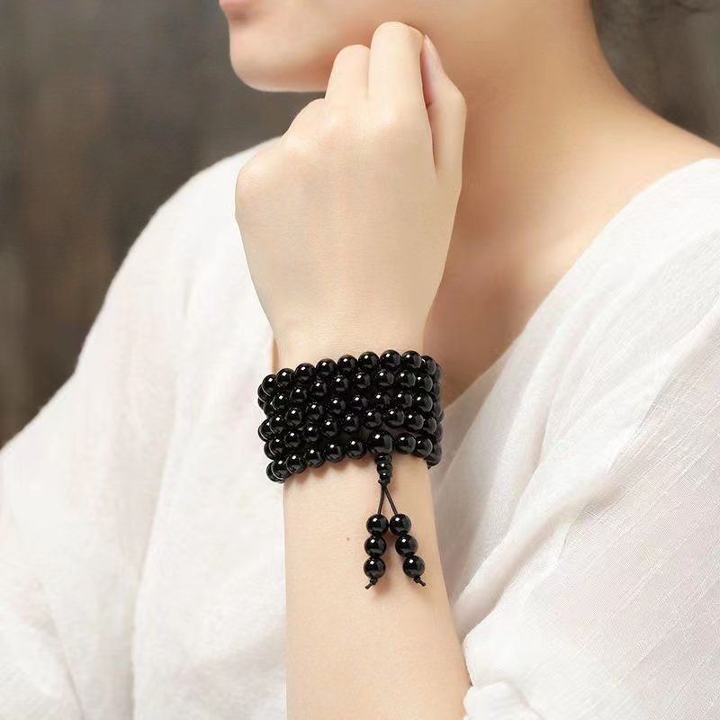 Natural Ugyen Obsidian Buddha Beads 108 Bracelet Rosary