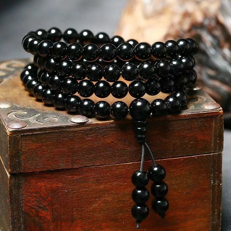 Natural Ugyen Obsidian Buddha Beads 108 Bracelet Rosary