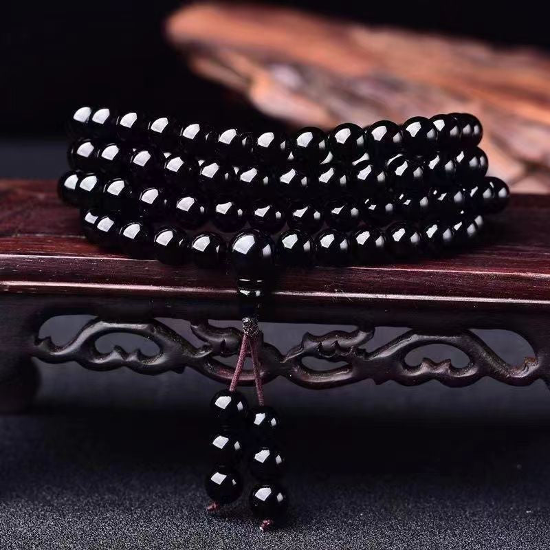 Natural Ugyen Obsidian Buddha Beads 108 Bracelet Rosary