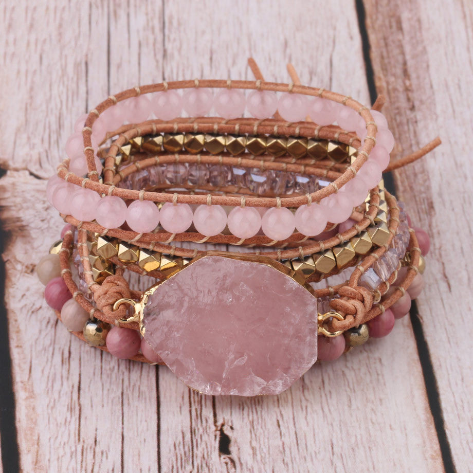 Natural Raw Gemstone Red Woven Bracelet Multi-circle