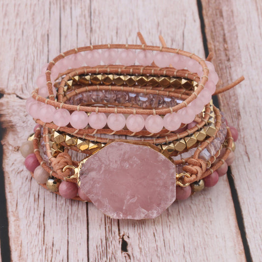 Natural Raw Gemstone Red Woven Bracelet Multi-circle